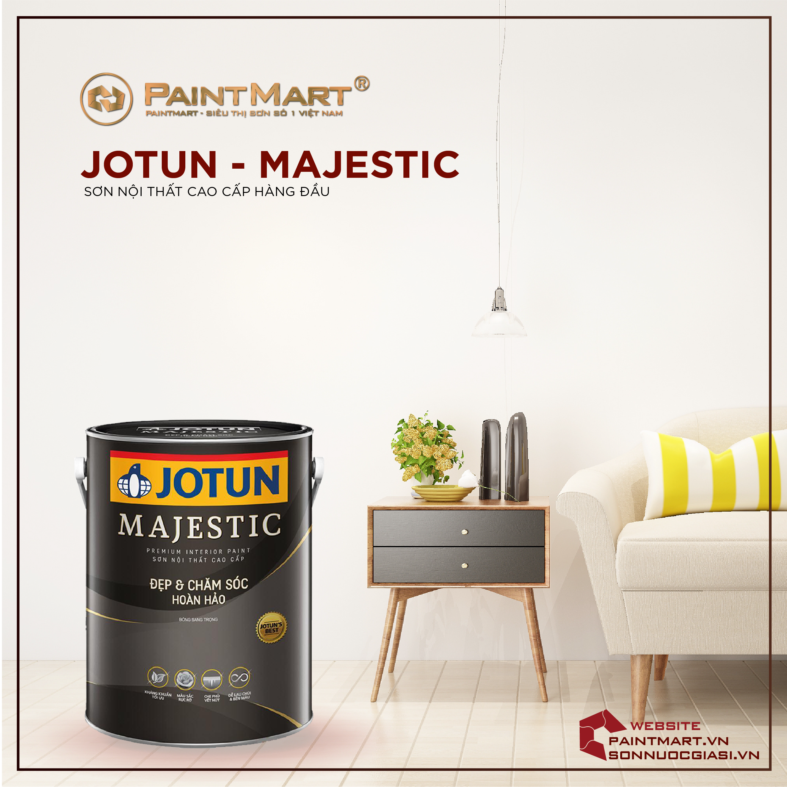 Sơn nội thất Jotun Majestic mang lại vẻ đẹp hoàn hảo cho không gian sống của bạn với độ phủ hoàn hảo và chất lượng tốt nhất.